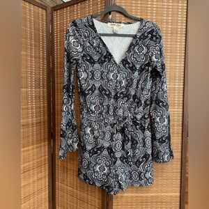 Navy and White Paisley Romper - Size Small
